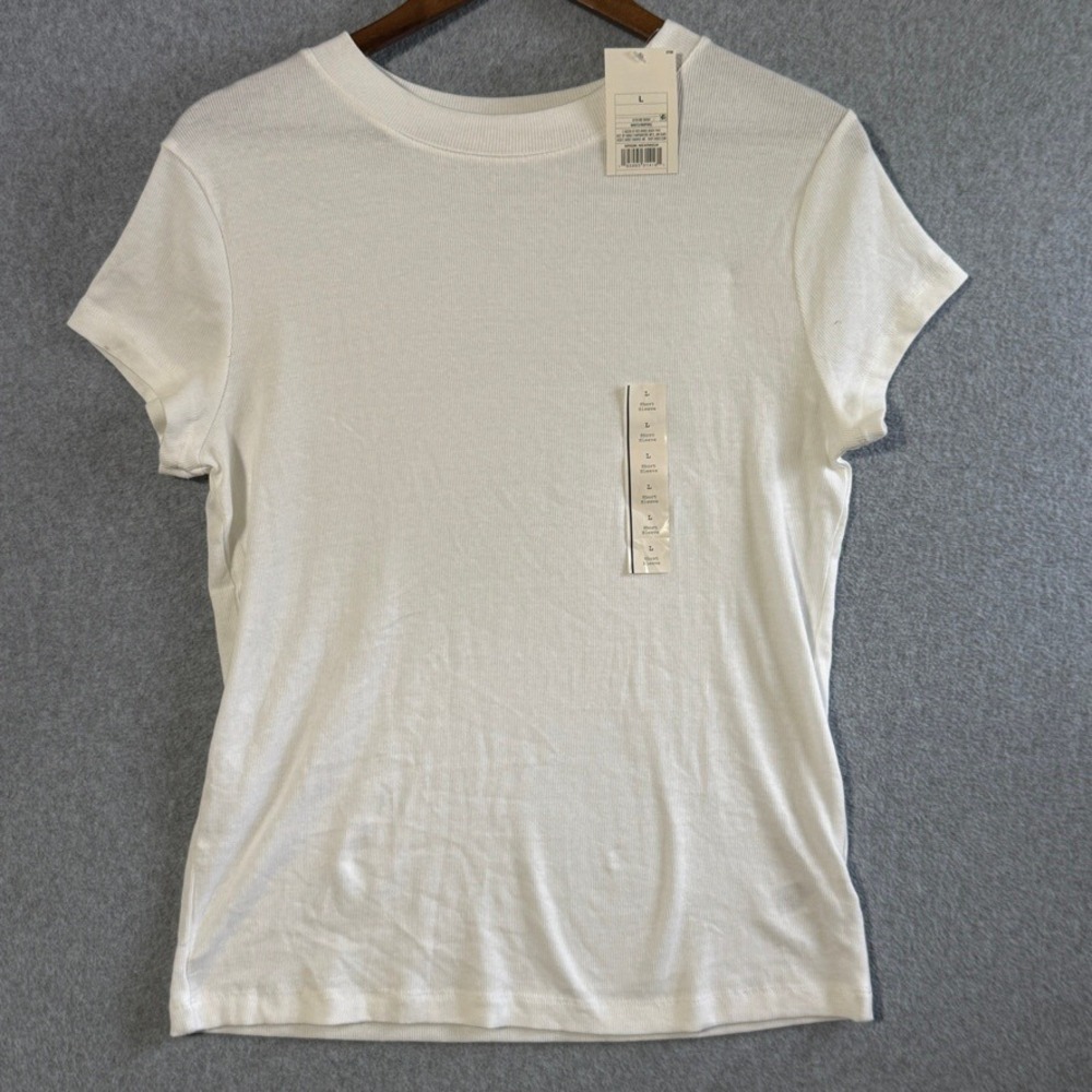A New Day Short Sleeve Tee Minimalist Large White NEW Ribbed Crew Neck T-Shirt